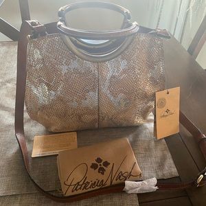 Patricia Nash Metallic Python Aria Shopper Handbag Shoulder Leather Yellow NWT